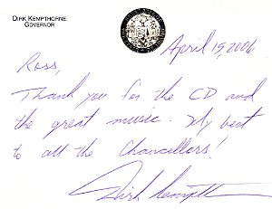 Thank you note from Governor Dirk Kempthorn